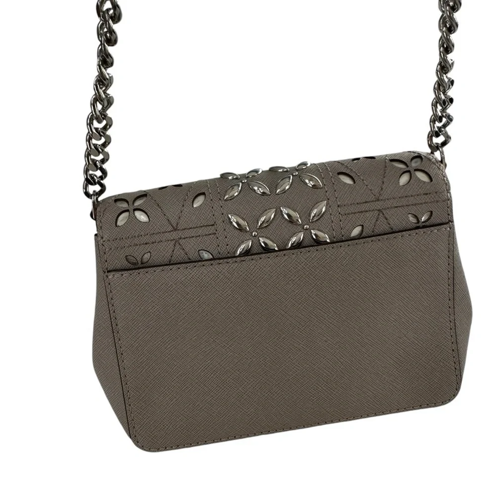 MICHAEL KORS Pearl Grey Tina Clutch Cross Body Leather Handbag